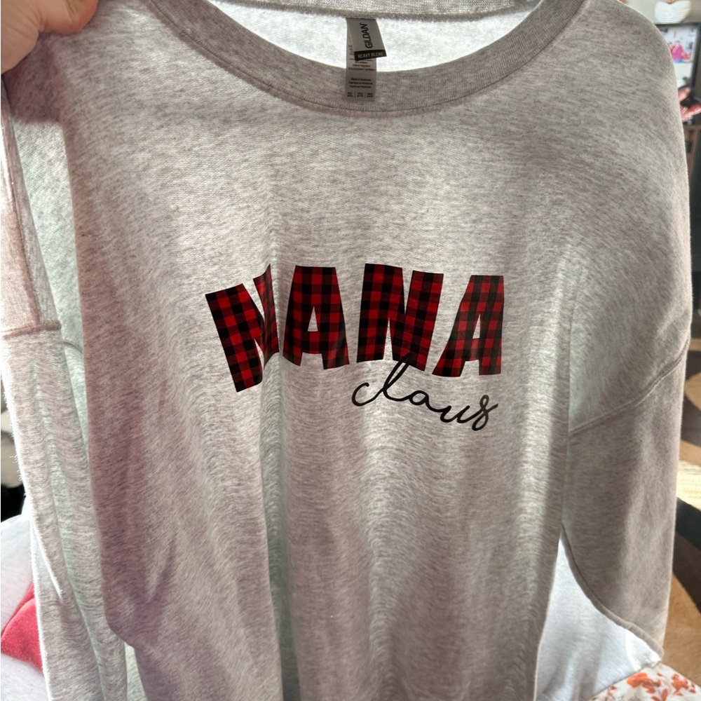 Gildan Gray Sweatshirt with Red Plaid Design